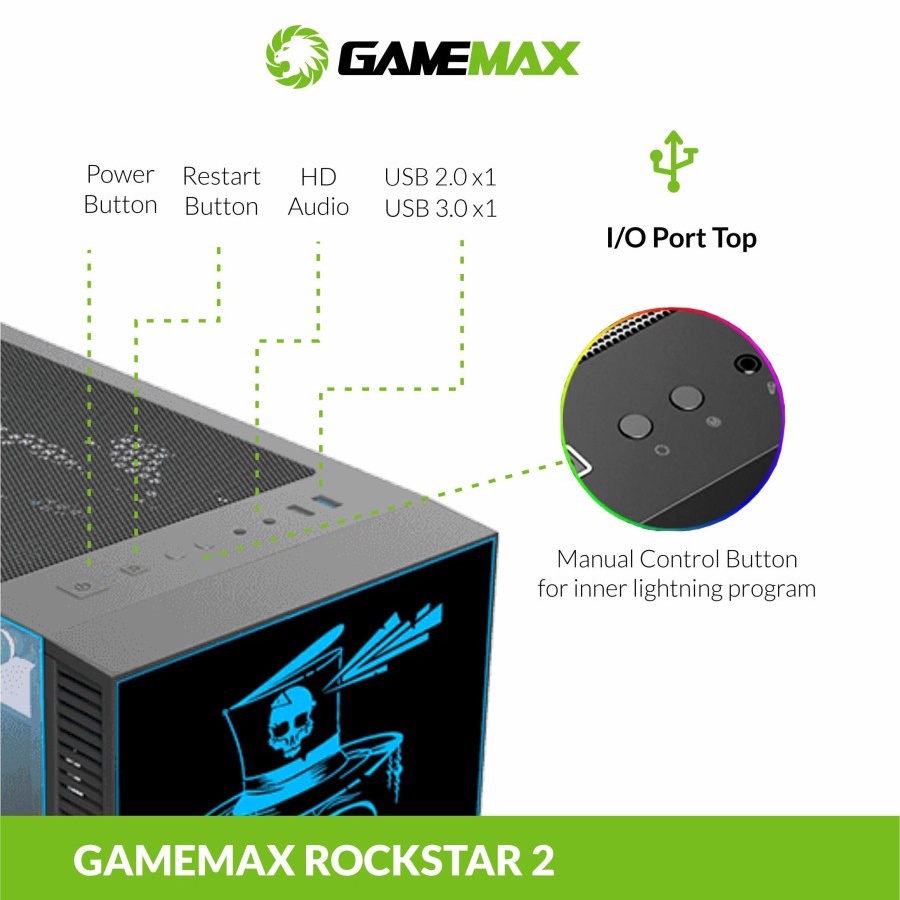 Gamemax RockStar 2 Gaming PC Case ARGB LED PWM Remote Control