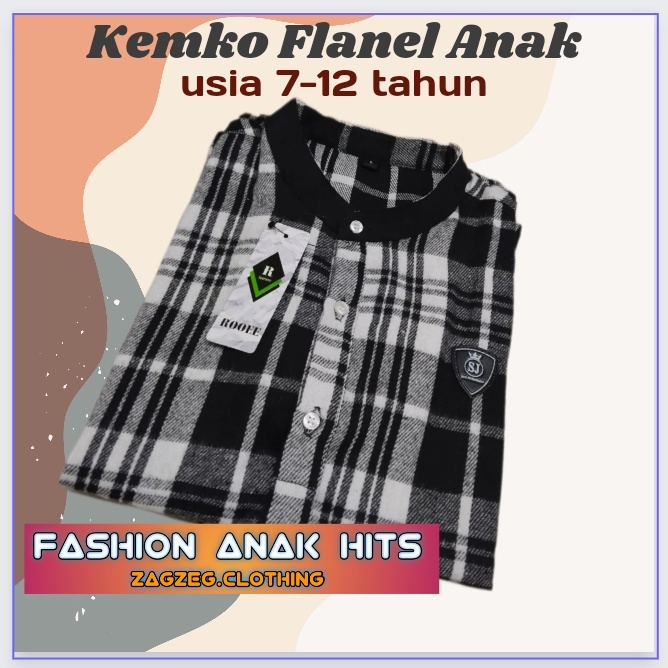 Zagzeg Clothing KEMEJA KOKO ANAK KOKO FLANEL ANAK KOKO LENGAN PENDEK USIA 7-12 TAHUN KURTA FLANNEL ANAK