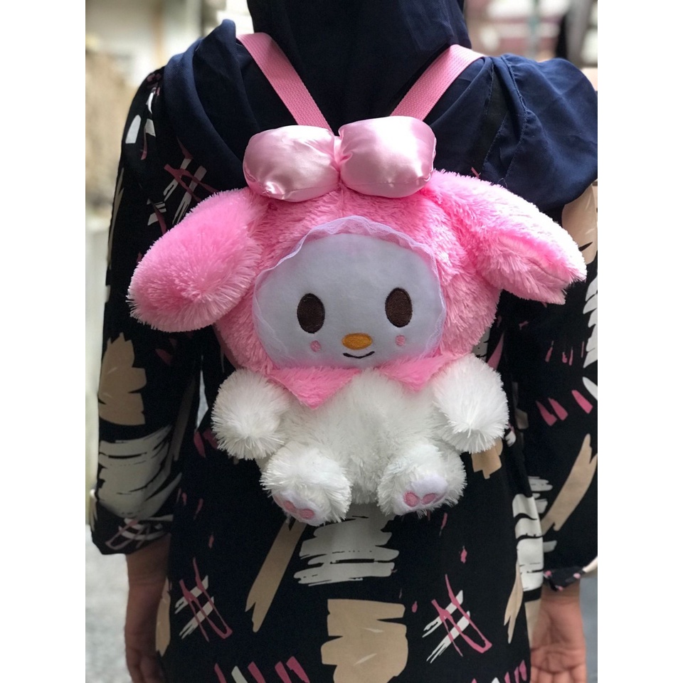 Ransel BULU Mainan Mewah Anime Sanrioed Kartun My Melody Kawaii Lucu Lolita Boneka Plushie Tas Penyimpanan Boneka Lembut Hadiah Ulang Tahun Anak Perempuan