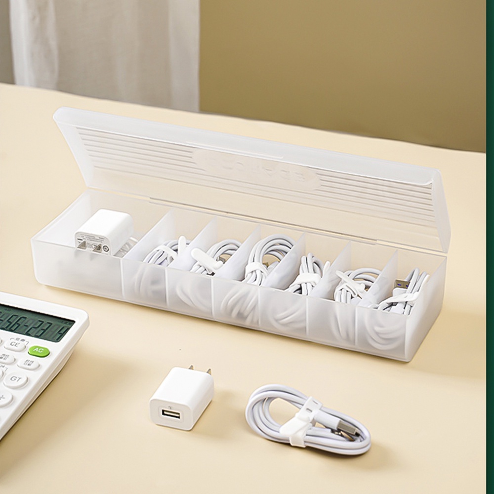 Kotak Penyimpanan Kabel Data / Charger Handphone Multifungsi 7 Sekat Bahan Plastik Warna Hijau / Putih