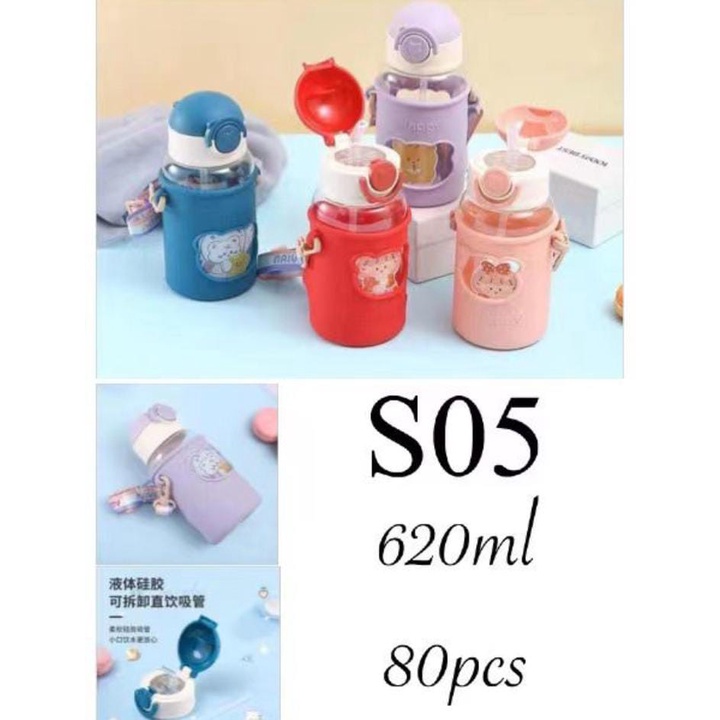 BOTOL AIR MINUM TEMPAT AIR MINUM ANAK SEDOTAN BENTUK BERUANG 2D 620 ML - S05