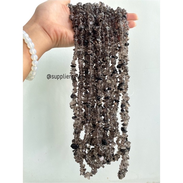 kerikil batu alam smoky quartz abu bahan kalung gelang