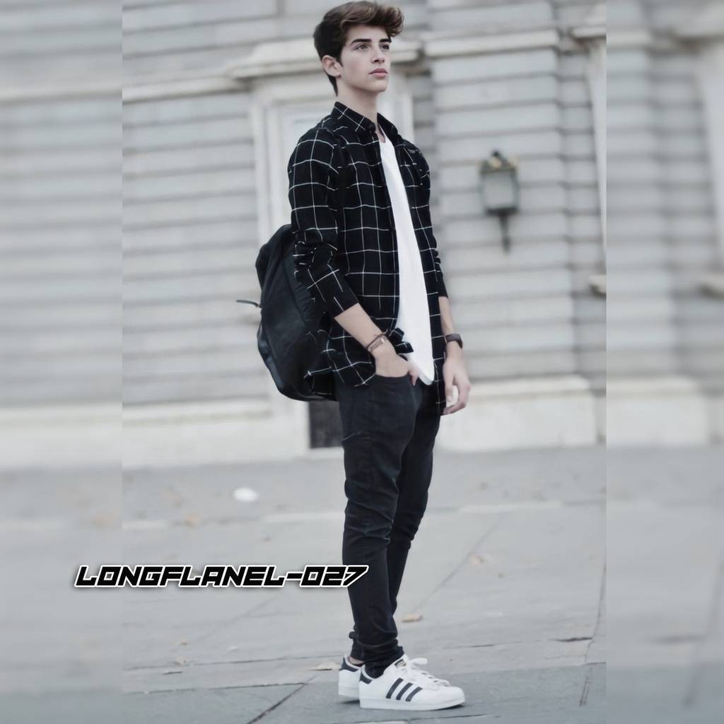 KEMAJA FLANEL HITAM GARIS ORIGINAL KEMEJA CASUAL KEMEJA FLANEL PANJANG BECCO.ID