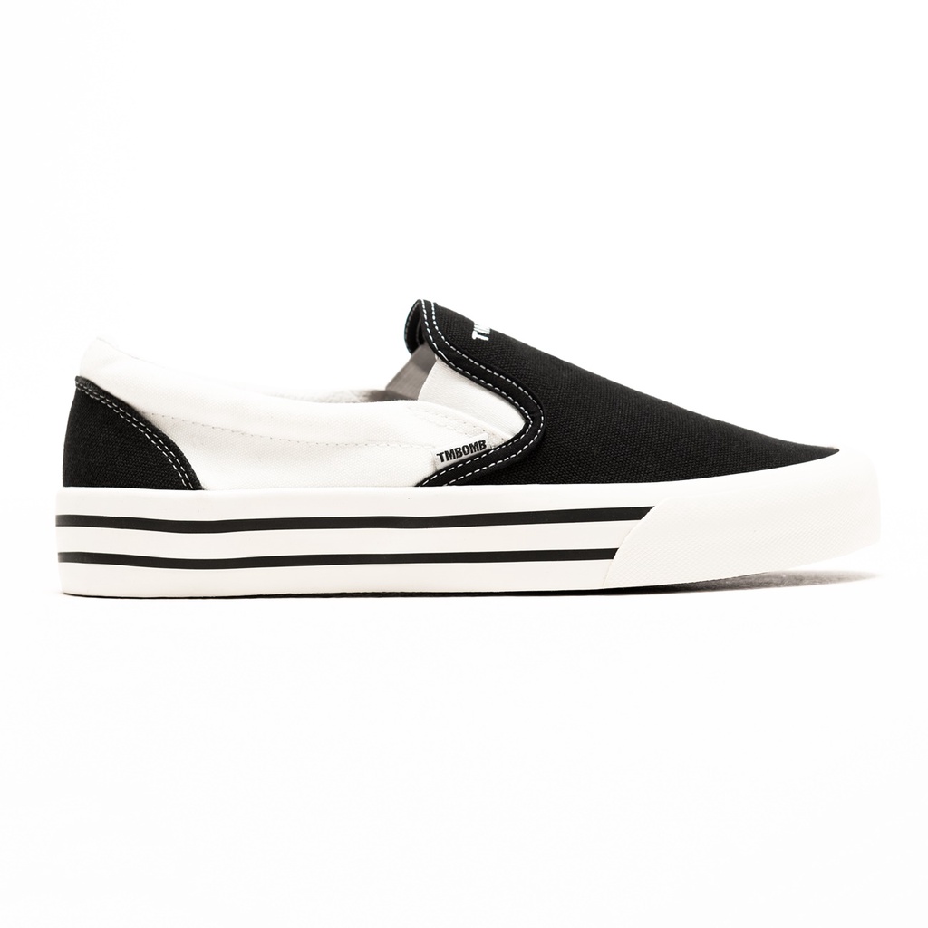 SEPATU TIMEBOMB VULCANIZED | SEPATU SLIP ON BLACK CREAM STRIPE (96)