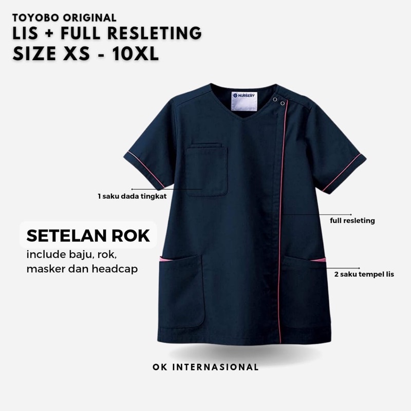 BAJU JAGA ROK, FULL RESLETING + SAKU TINGKAT baju perawat dokter ok oka Toyobo Original