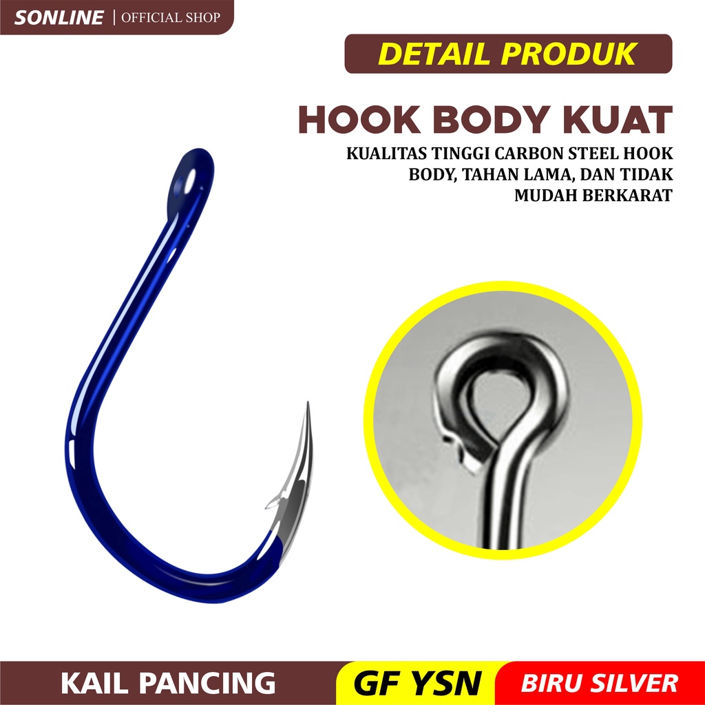 Sonline Kail Pancing Premium Warna Biru isi 10pcs High Carbon Steel Barbed Fishing Hook Tackle Kail GFYSN