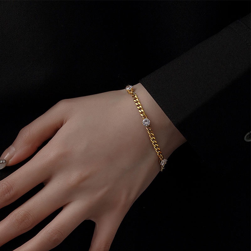 Gelang tangan sisik empat zircon titanium import anti karat harga grosir bisa cod