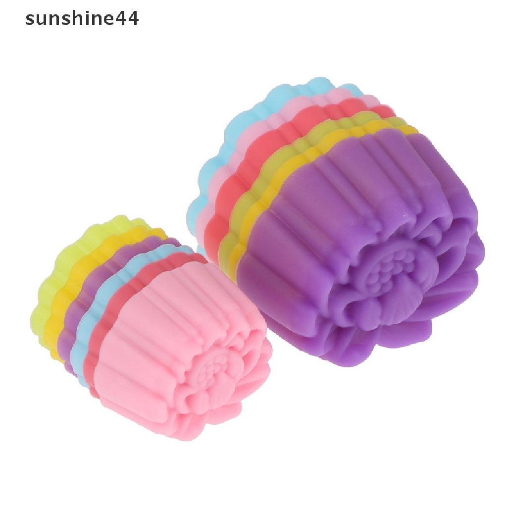 Sunshine 5Pcs Cetakan Kue Muffin Bentuk Bunga Lotus Bahan Silikon 3 / 5cm