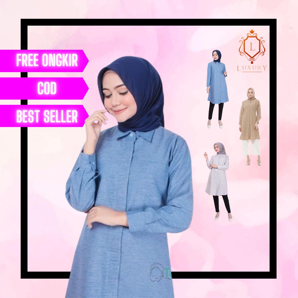 Baju Atasan Tunik Blouse Wanita Muslim Lengan Panjang Hijab Blus Dewasa 2022 Model Terbaru Murah Vir