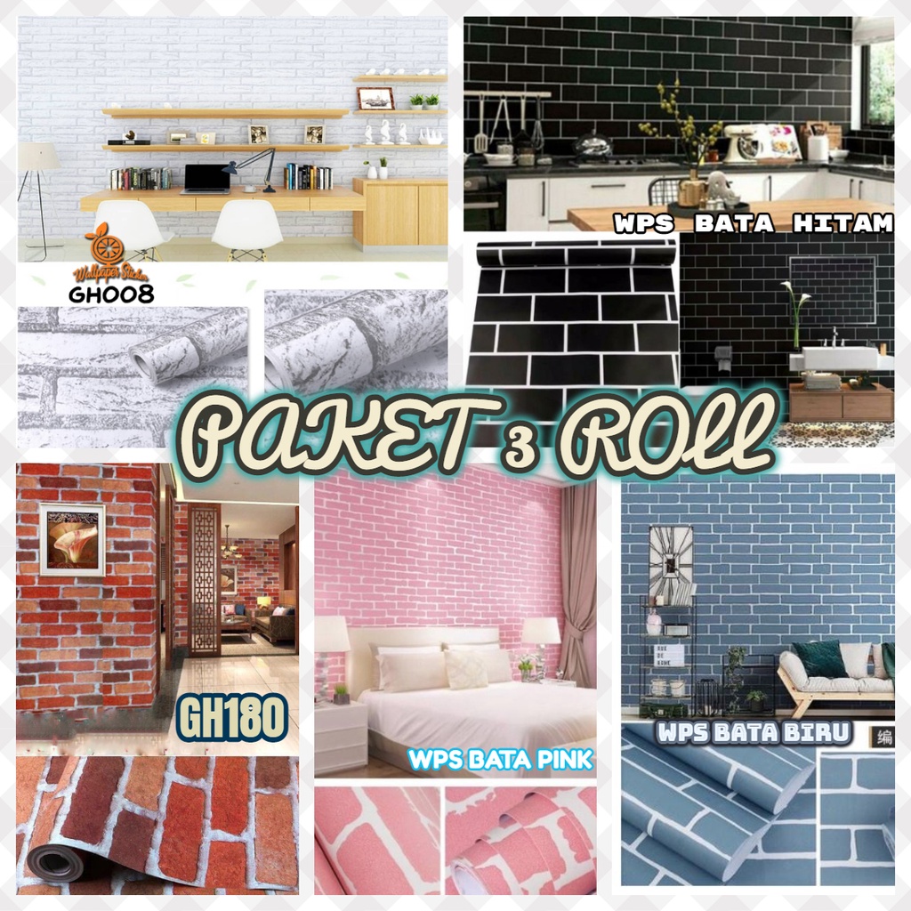 PAKET 3 ROLL Wallpaper Dinding TERMURAH UK 45CMx5m Premium High Quality Bisa Cod