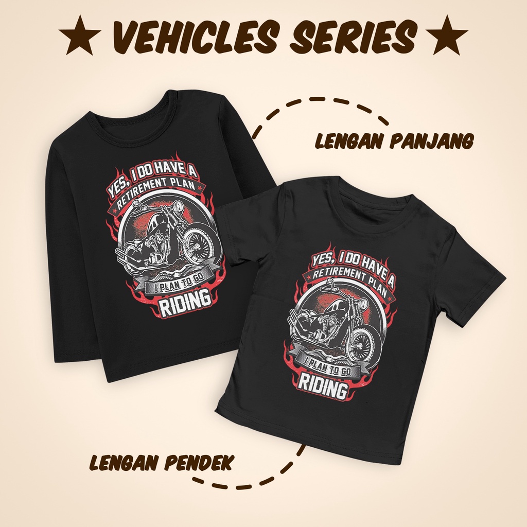 Kaos Anak Laki Laki Perempuan 1-12 Tahun Unisex Lengan Pendek dan Lengan Panjang Yes Riding