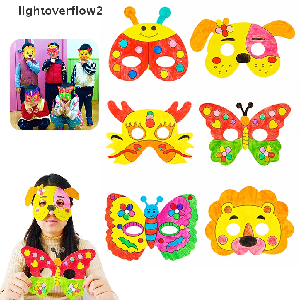 (lightoverflow2) 8pcs Masker Gambar Kartun Hewan DIY Untuk Kerajinan Tangan