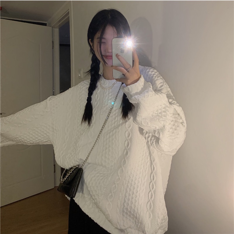 sweter wanita sweater oversize putih retro wanita korean style atasan baju wanita kekinian