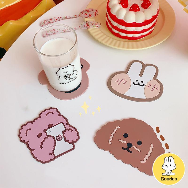 Tatakan Gelas Silikon Lucu / Alas Gelas Coaster Kartun Aksesoris Dapur /Non-slip Alas Tahan Panas Murah -Doo