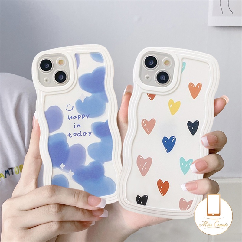 Casing Realme C25Y C55 C53 10 9 Pro+C30 C33 8i 7i 8 C12 C25 C15 C35 C25s C11 C17 C21Y C20 C20A C3 5i 6i 5s 5 7 C1 Ins Fashion Cute Love Heart Wavy Edge Anti Jatuh Soft Cover Punggung