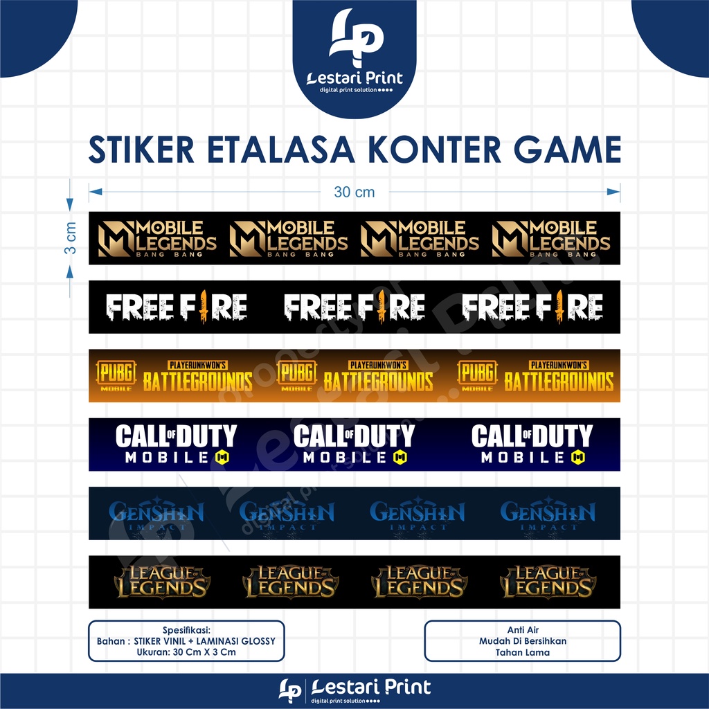 STIKER ETALASE KONTER GAME | CUSTOM | TERBARU | TANPA MINIMAL ORDER | STIKER KONTER | LESTARI PRINT