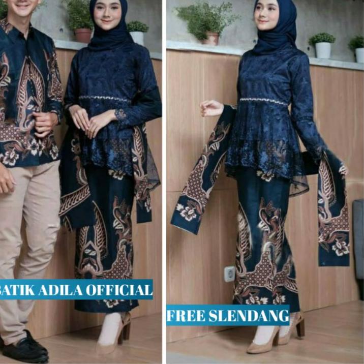 Sale Couple Kebaya Modern Baju Wisuda Tunangan Lamaran Terbaru Baju Batik Brokat Couple navy