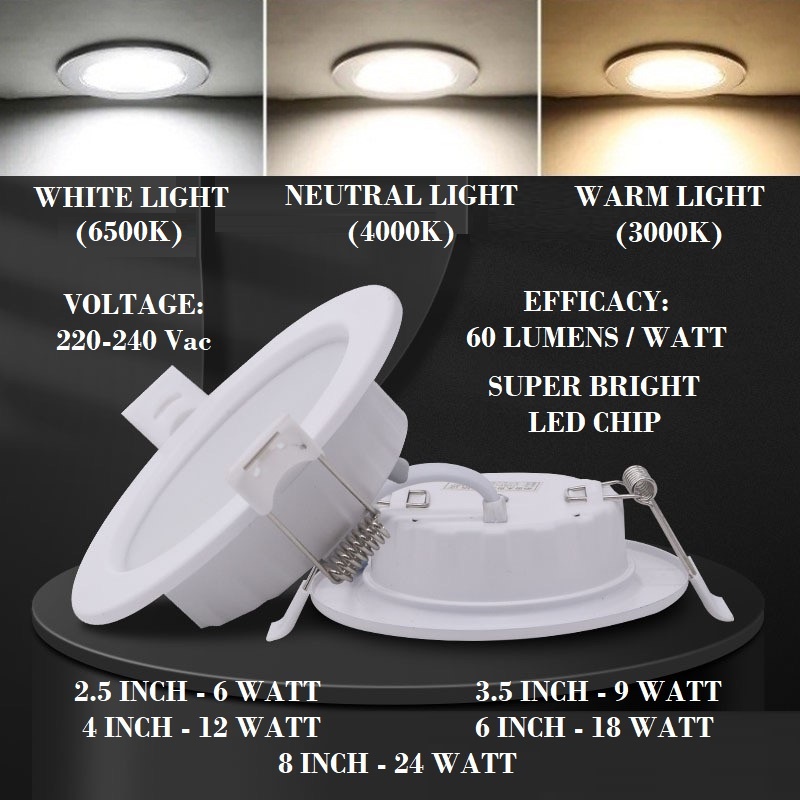 LUCKYMALL LAMPU DOWNLIGHT LED 6W 9W 12W 18W 24W PLAFON PANEL WHITE WARM YELLOW NEUTRAL DOWN LIGHT CAHAYA HOTEL RUMAH CAFE RESTO RESTORAN ESTETIK AESTETHIC