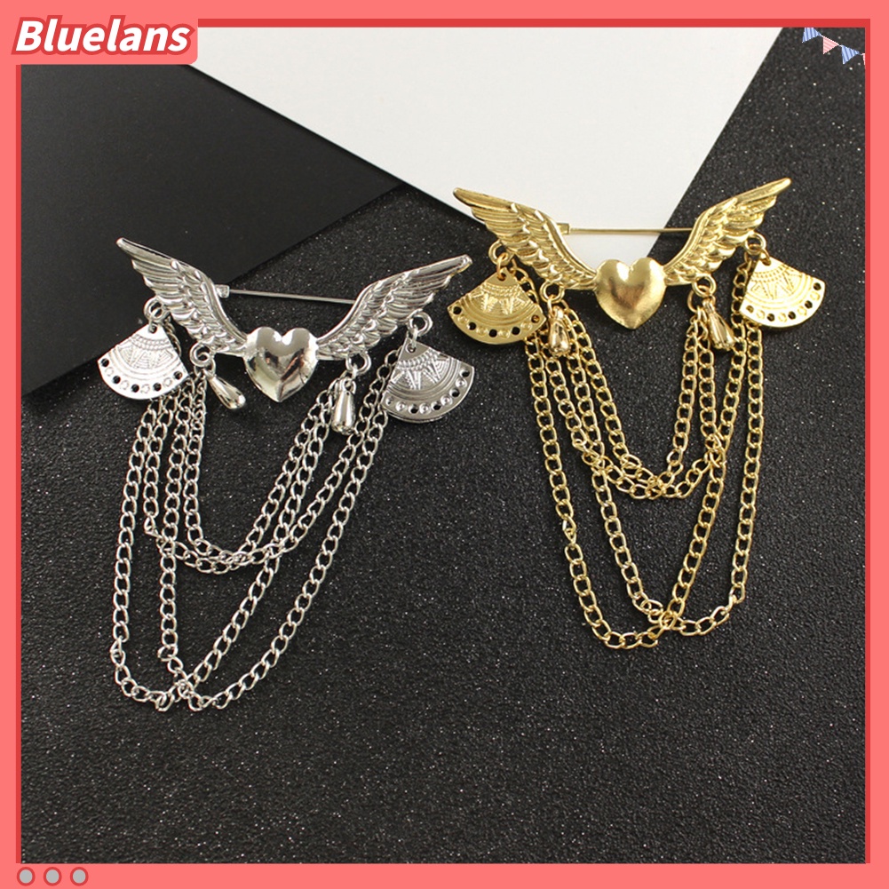 Bluelans Retro Angel Wing Heart Shirt Suit Collar Tip Lapel Brooch Pin with Chain Tassel