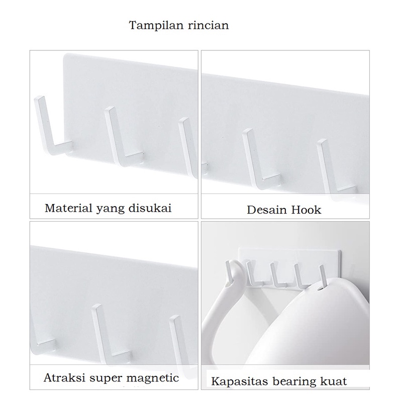 Mi.more Magnetic Gantungan Dinding 5Hook Kitchen Hook Puith/Hitam Non-adhesive Multifunction Hanger