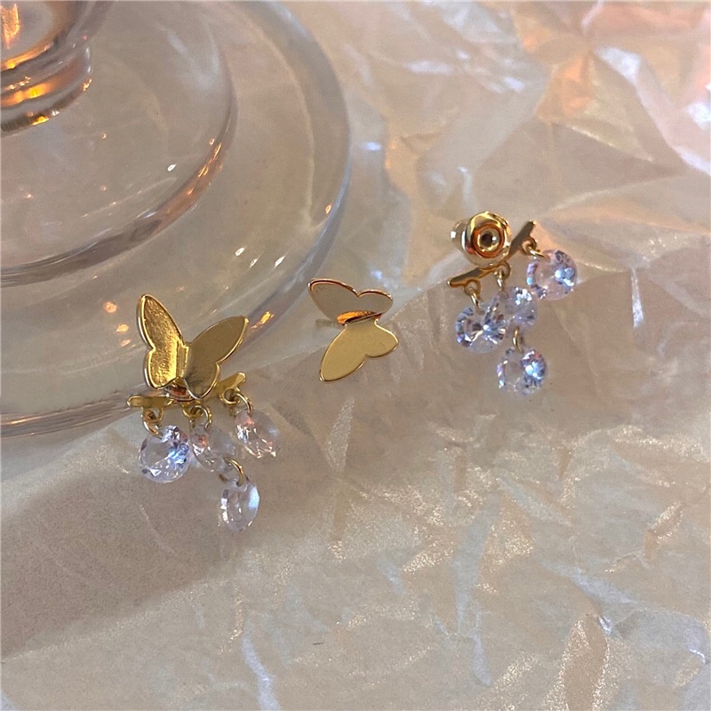 Anting Tusuk Gantung Desain Kupu-Kupu Hias Kristal Gaya Simple / Peri / Unik Untuk Wanita