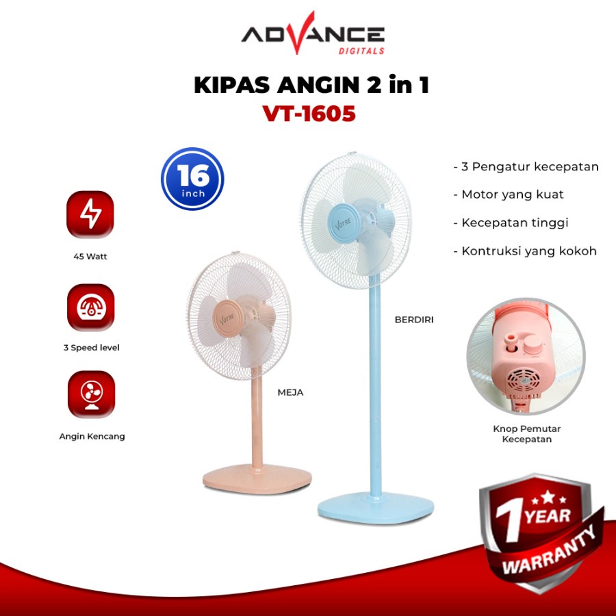 Advance Kipas Angin Berdiri Stand Fan VT1605 Votre 16'' Garansi 1 thn