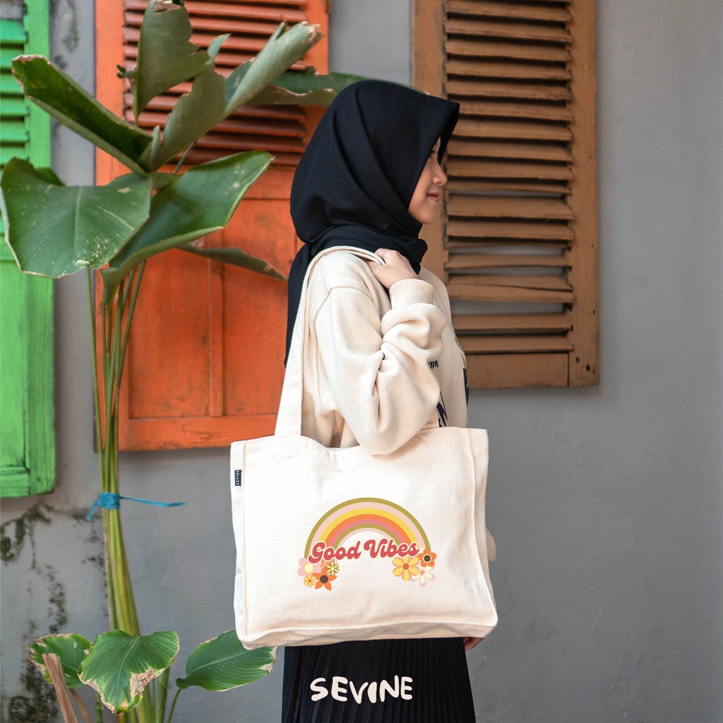 Sevine Totebag Kanvas Tas Wanita Tote Bag Kuliah Sekolah Kerja Kantong Laptop Quotes Aesthetic - KE