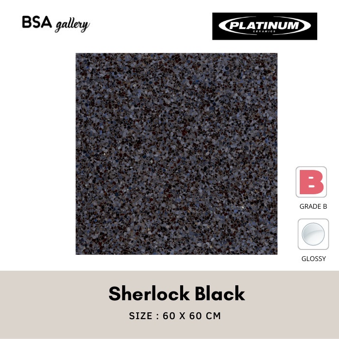 KERAMIK LANTAI PLATINUM 60X60 SHERLOCK BLACK MOTIF BINTIK MURAH