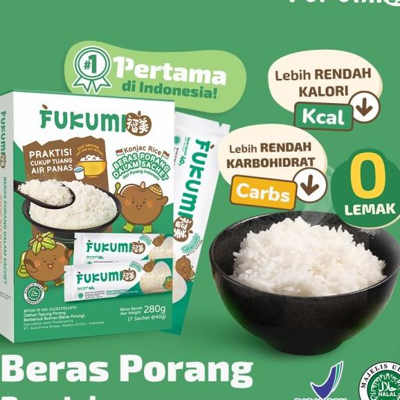 

Beras Porang Fukumi Diet / Instant Konjac Rice Original Box Sachet