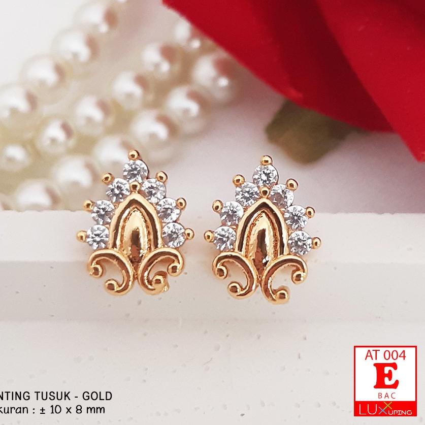 AT 004 Anting Tusuk Mata Zirkon Perhiasan Lapis Emas Imitasi Giwang Tindik Merk Yaxiya Aksesoris Kor