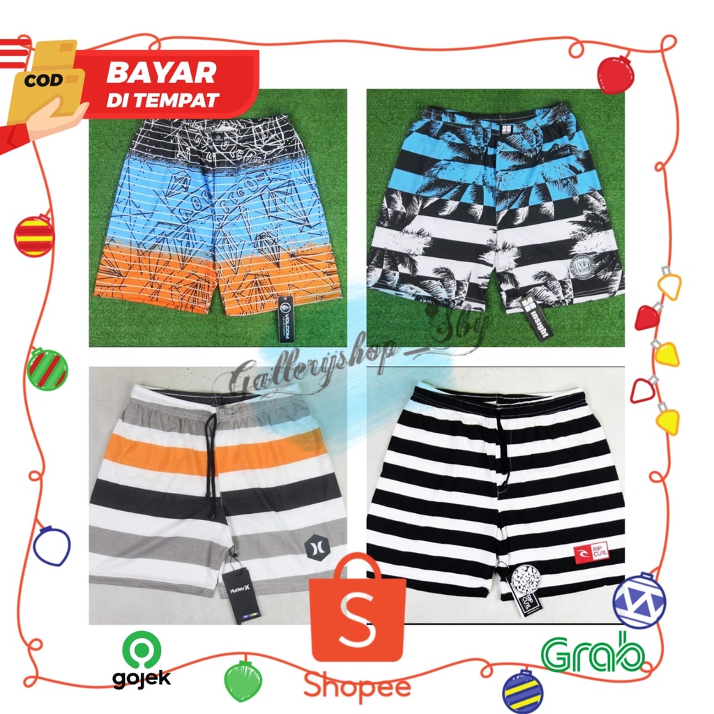 CELANA PENDEK ABU ORANGE HITAM BOXER HURLEY GRADE ORIGINAL HITAM CELANA PANTAI PENDEK RENANG SANTAI PRIA