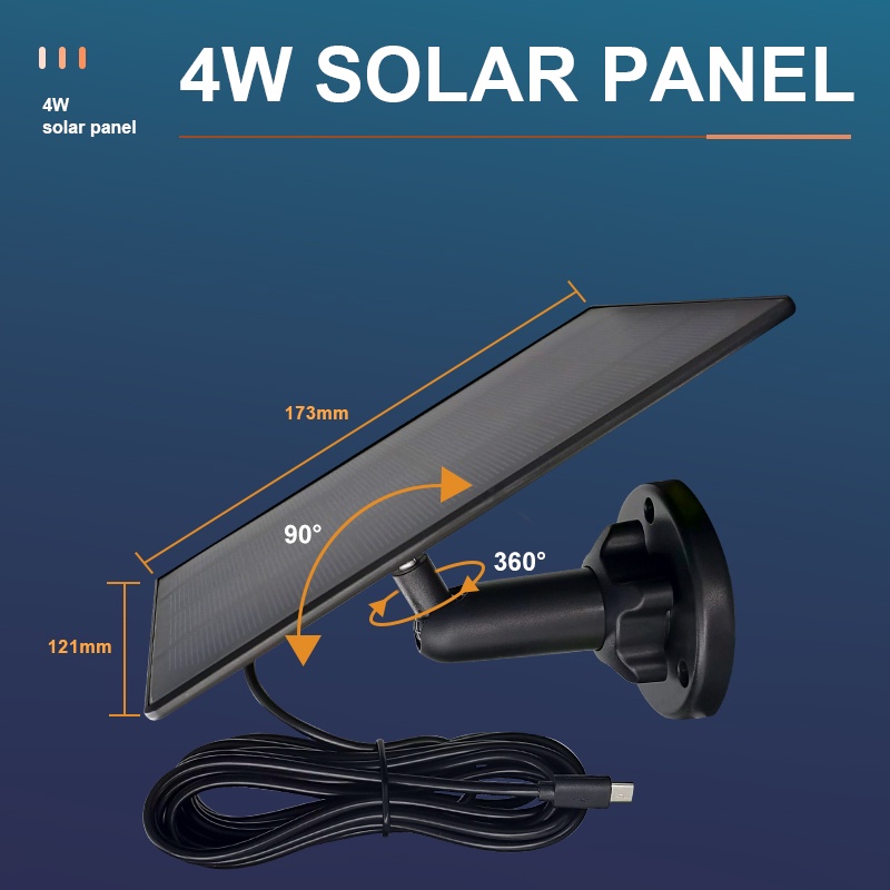 SINOVISION SP2 Solar Panel -type c 3M Cable IP66 Waterproof Solar Charging Panel 2W Power Compatible Battery Camera