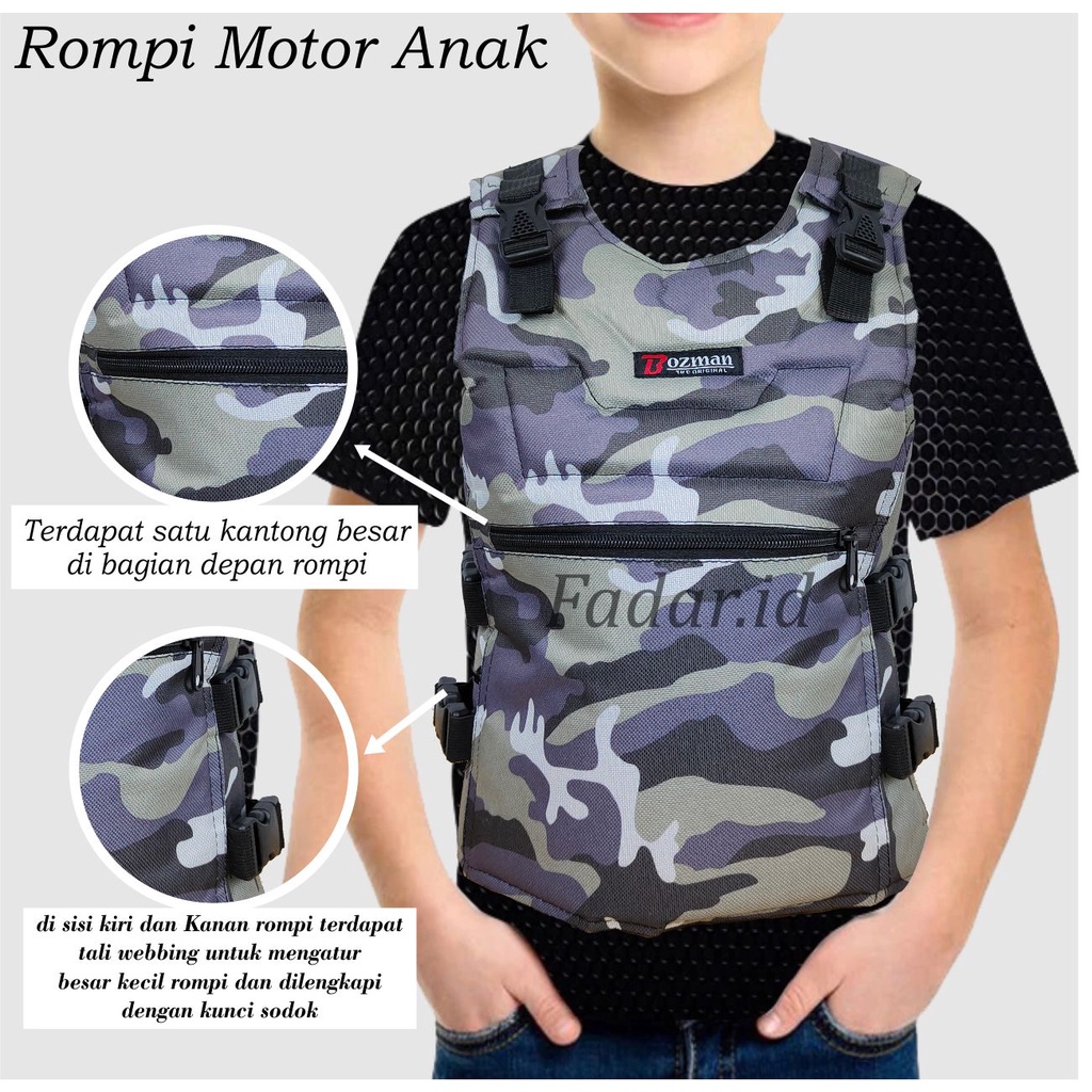 Rompi Motor Anak Anti Angin Pelindung Dada Motif New Abu02