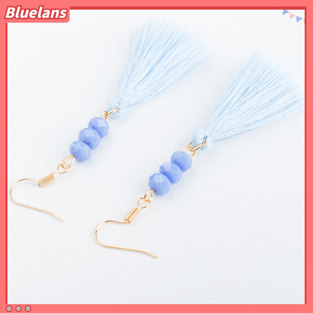 Anting Kait Gantung Panjang Manik-Manik Akrilik Aksen Rumbai Gaya Bohemian Untuk Wanita