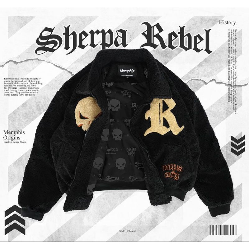 SHERPA REBEL VARSITY JACKET - LEAGUE MEMPHISORIGINS (ORIGINAL) / SIZE S, M, L, XL, XXL, XXXL - VARSI