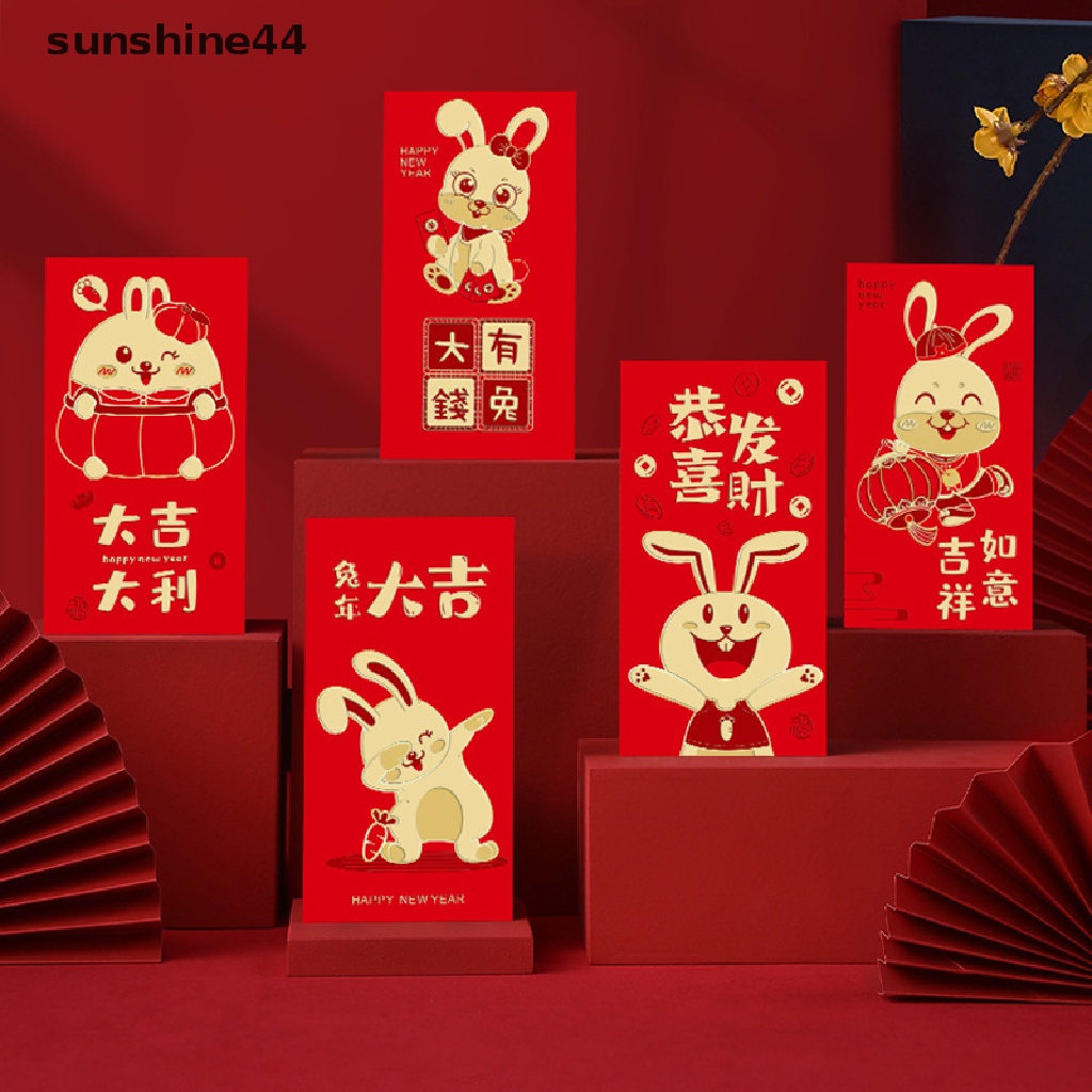 (Sunshine) Amplop Angpao Motif Kartun Kelinci Warna Merah Perunggu Untuk Hadiah Anak