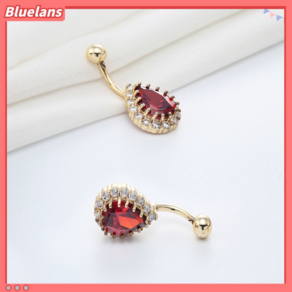 Bluelans Women Water Drop Rhinestone Barbell Belly Button Navel Ring Piercing Jewelry