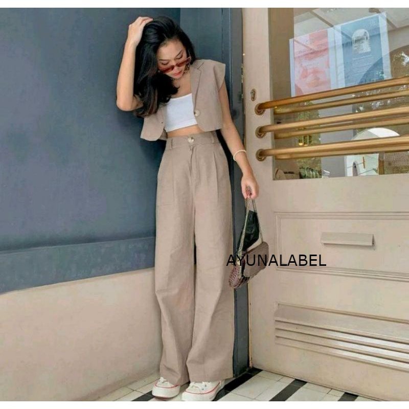 Aynalabel Highwaist kulot linen wanita premium//celana kulot pants panjang cewek