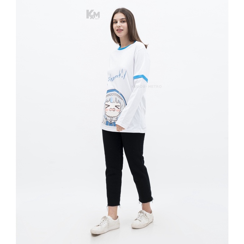 Longsleeve Double Layer Gawr Gura Kawaii White Hololive Premium Unisex