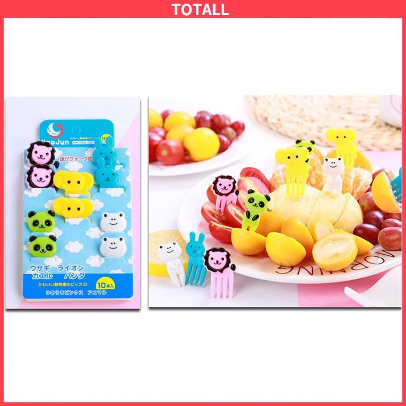 COD 10pcs Animal Fruit Fork Mini Cartoon Children Snack Cake Dessert Food Fruit Pick Toothpick Lunches Decor-Totall