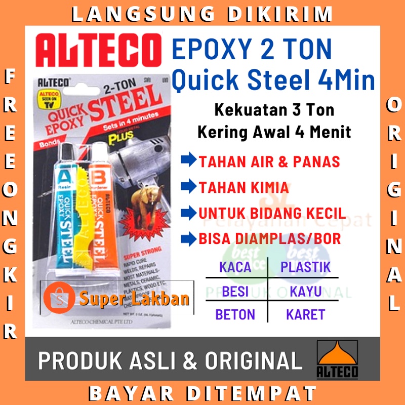 Lem Besi Alteco Quick Epoxy Steel 4 menit Kering Tahan Air Waterproof Menutup Bocor Menempel Kuat