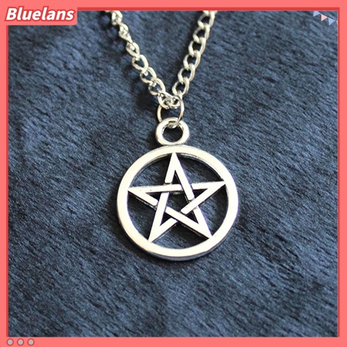 （BL）2Pcs Fashion Unisex Star Circle Pentagram Pendant Necklace Couple Xmas Gift