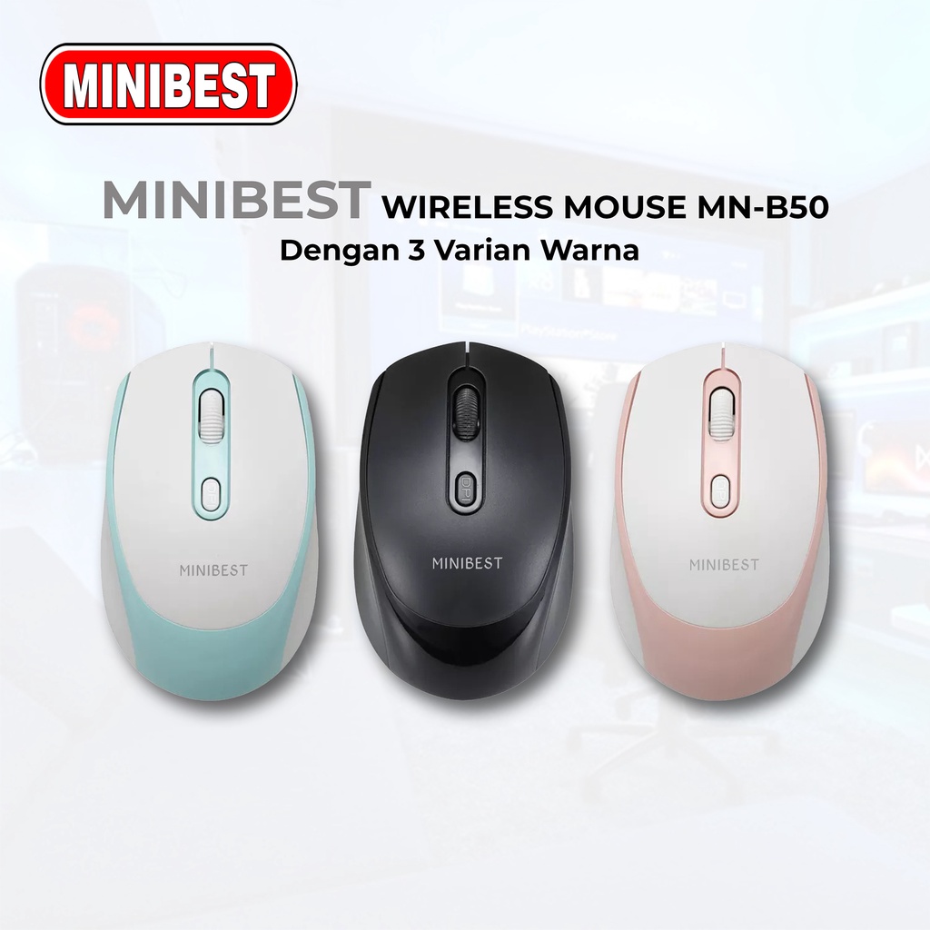 [MB] MN-B50 Mouse Wireless 2.4GHz Optical 1600DPI dengan Receiver USB untuk PC Laptop