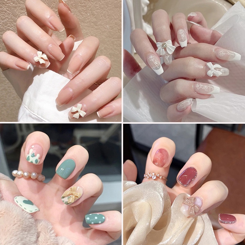 24pcs / Set Kuku Palsu Extension Panjang Dengan Desain Untuk Nail Art