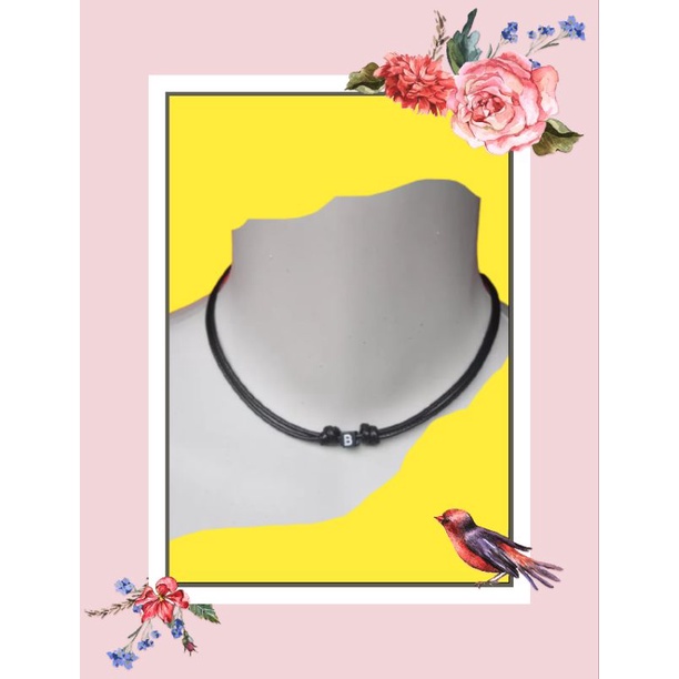 Kalung tali hitam liontin inisial huruf kalung cowok kalung cewek kalung huruf