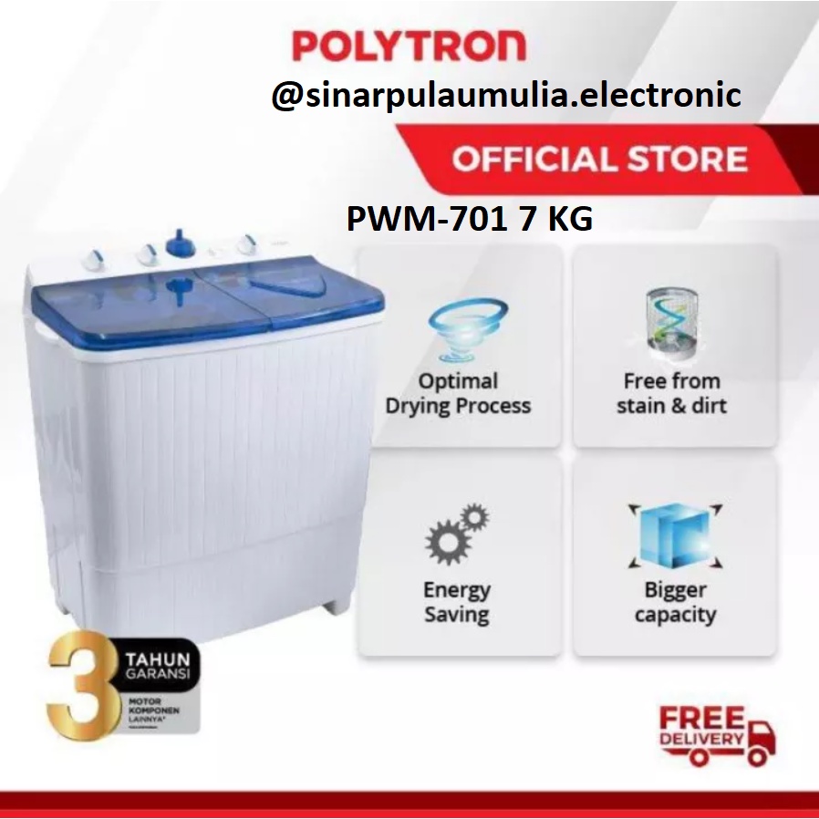 Polytron Mesin Cuci 2 Tabung Manual 7 Kg Hijab - PWM701 / PWM 701