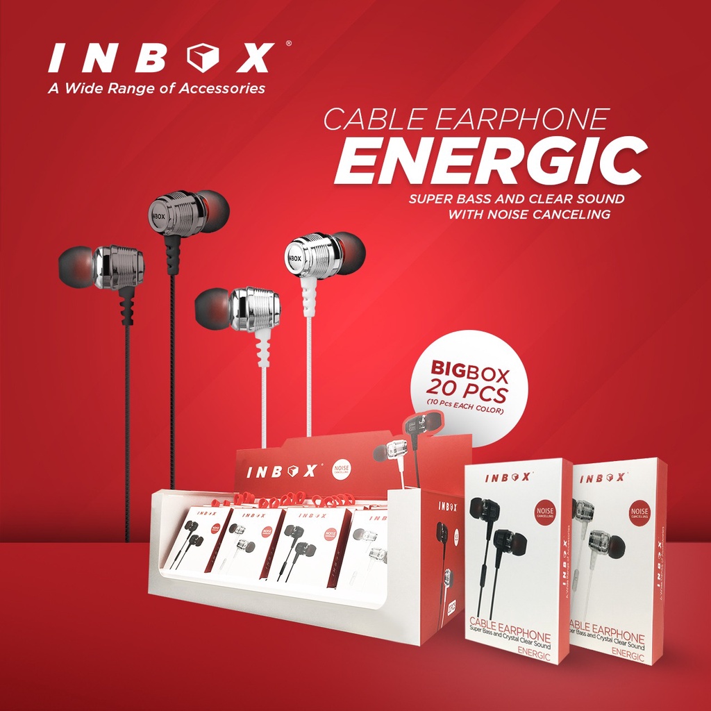 Headset Bass INBOX Energic Earphone Bass Wired Earphone Mega Bass HD Headset Handsfree