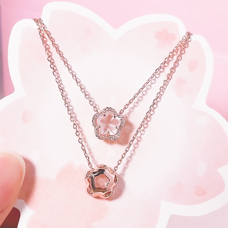 Kalung Rantai Klavikula Liontin Bunga Sakura Bahan S925 Silver Untuk Aksesoris Perempuan