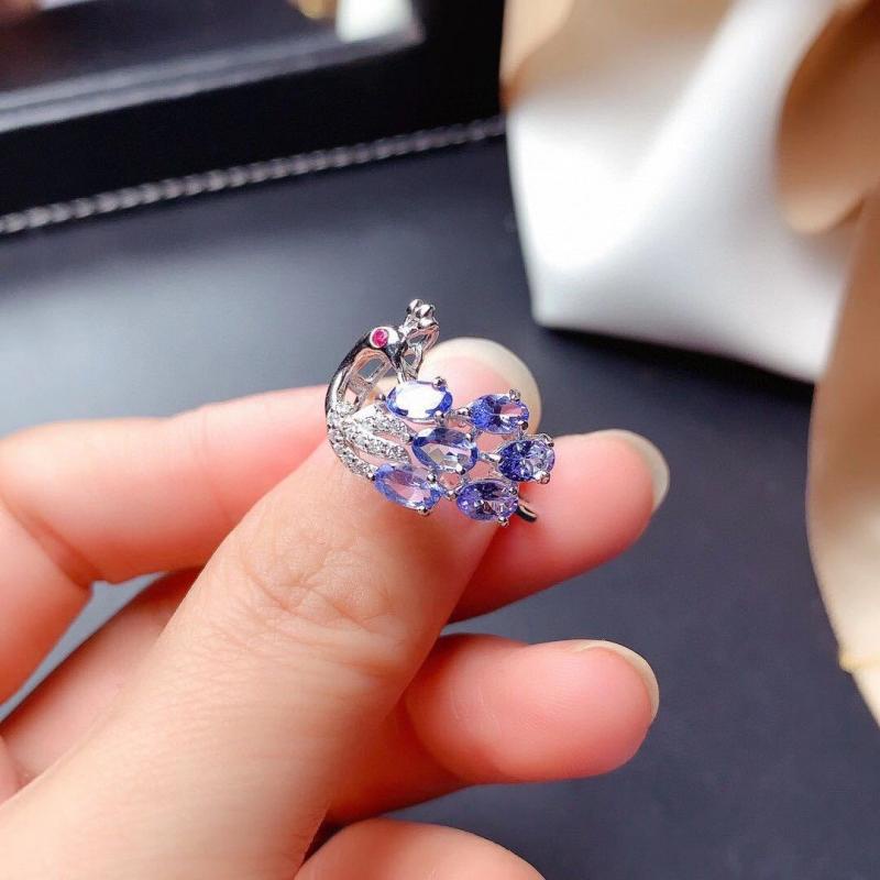 Cincin Lapis Silver Model Terbuka Aksen Bola Kristal Ungu Anggur Merak Untuk Wanita