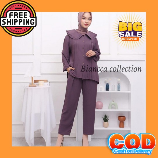 Setelan Wanita Kekinian Stelan Bahan Adem Setcel Terbaru Polos Fashion Kirana Setcel Crinkle One Set